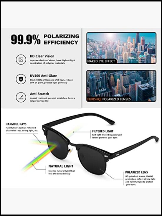 Polarized Sunglasses for Men Women Retro Semi Rimless UV Protection main image 5